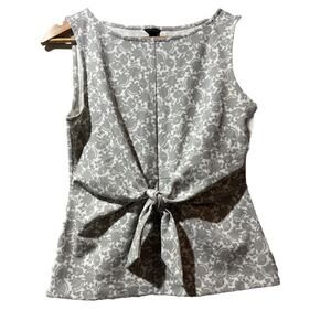 Ann Taylor Small Sleeveless Top Gray White Tied Waist Knit Travel Wear Work